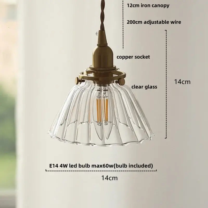 Modern amber glass led pendant light kitchen fluted scalloped lamp