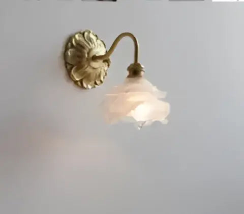 Modern amber glass led wall lamp bedroom brass sconce