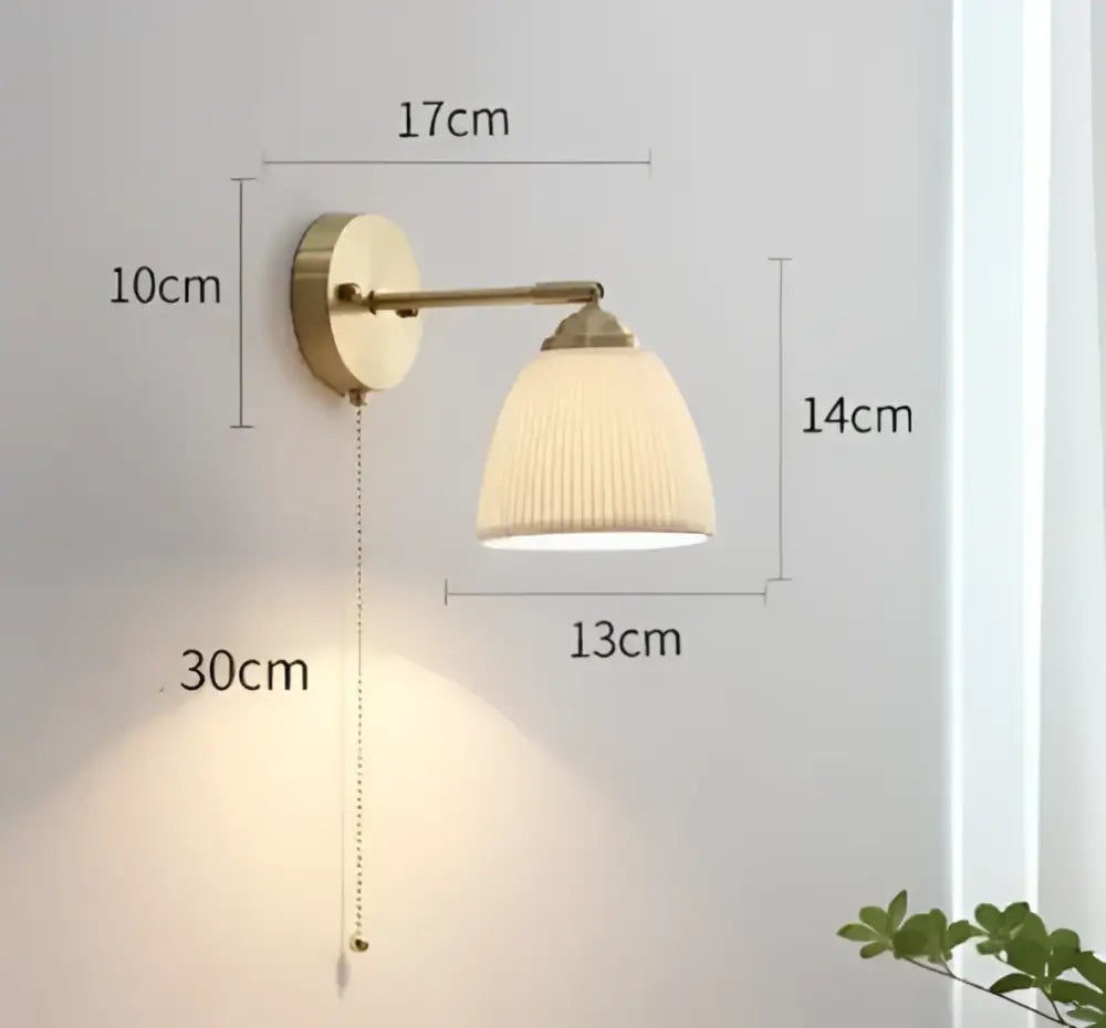 Modern amber glass led wall lamp bedroom brass sconce
