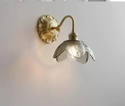 Modern amber glass led wall lamp bedroom brass sconce