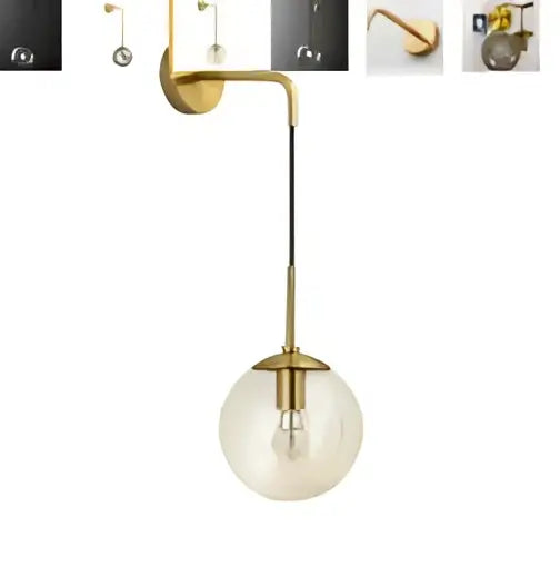 Modern amber glass led wall lamp bedroom brass sconce