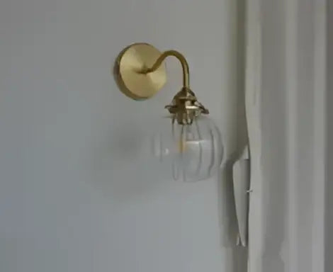 Modern amber glass led wall lamp bedroom brass sconce