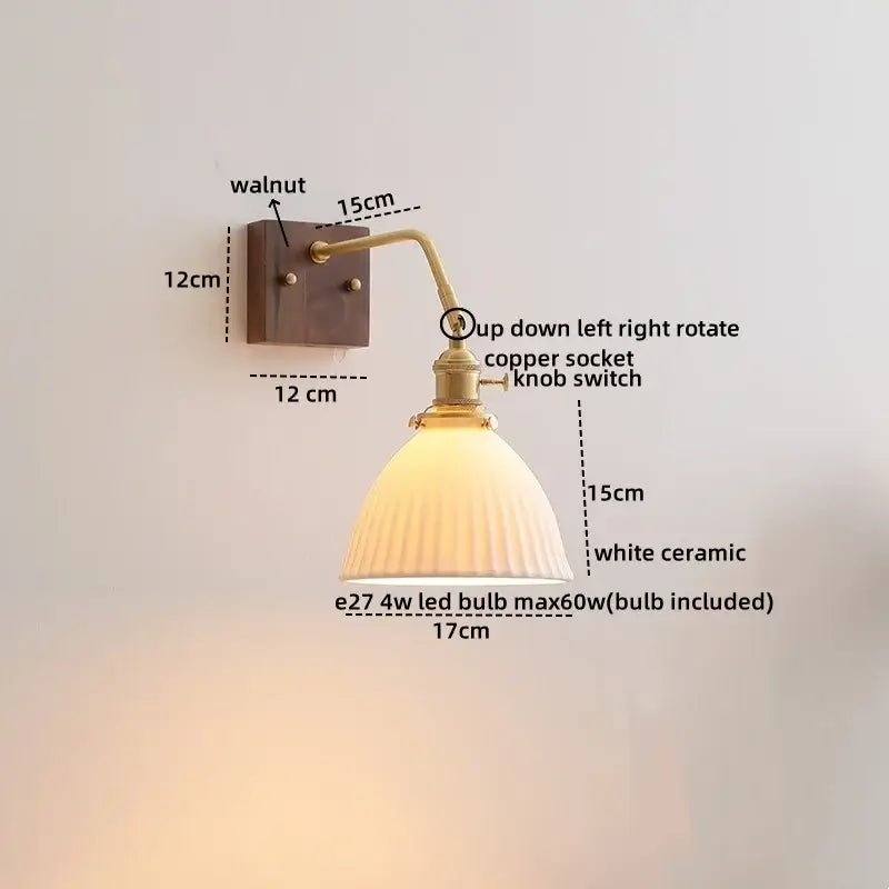 Modern amber glass led wall sconce bedroom brass pull chain light