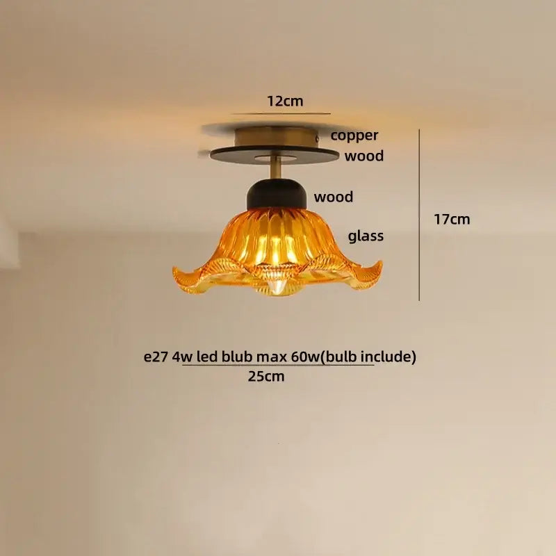Modern amber glass wood led ceiling light for living room
