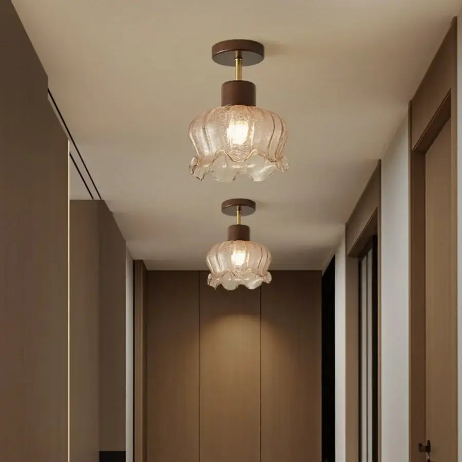 Modern amber glass wood led ceiling light for living room
