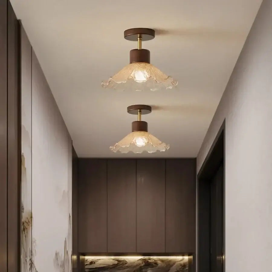 Modern amber glass wood led ceiling light for living room