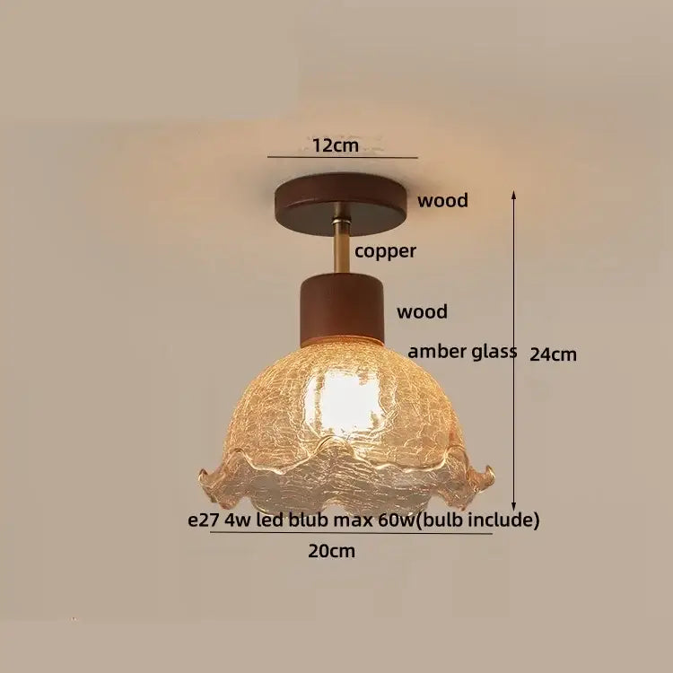 Modern amber glass wood led ceiling light for living room