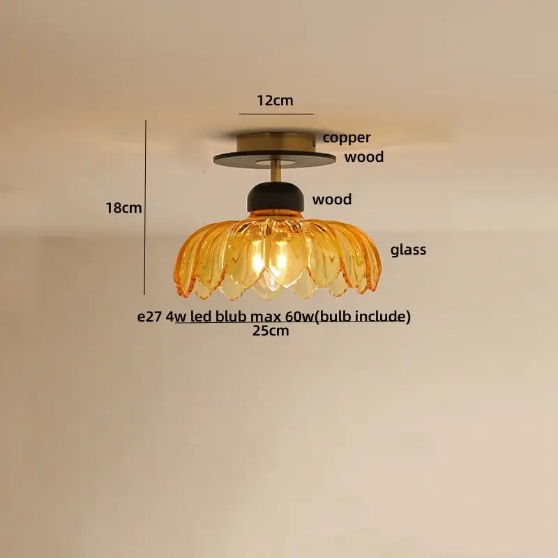 Modern amber glass wood led ceiling light for living room