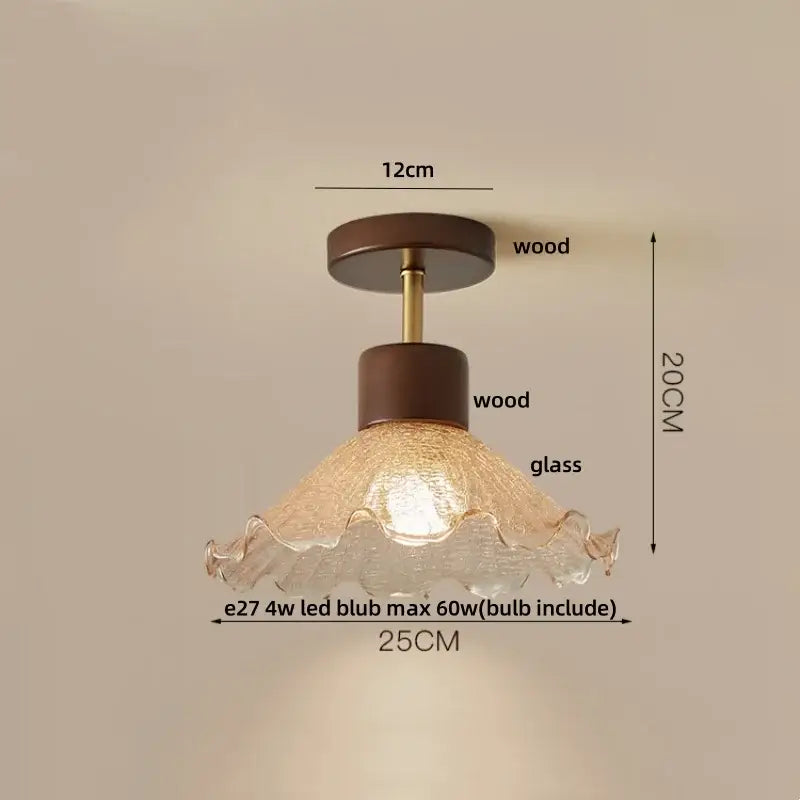 Modern amber glass wood led ceiling light for living room