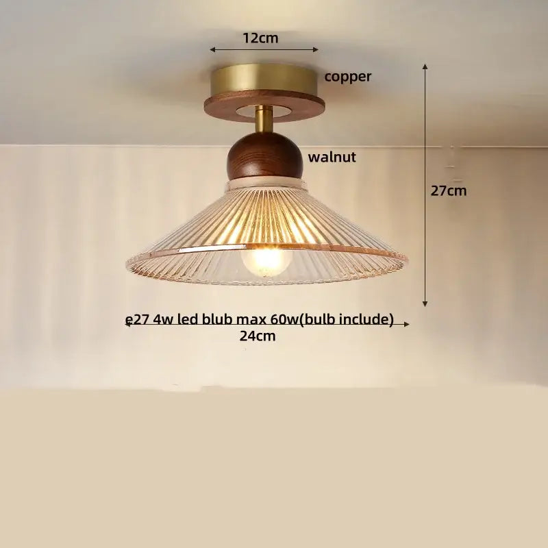 Modern amber glass wood led ceiling light for living room