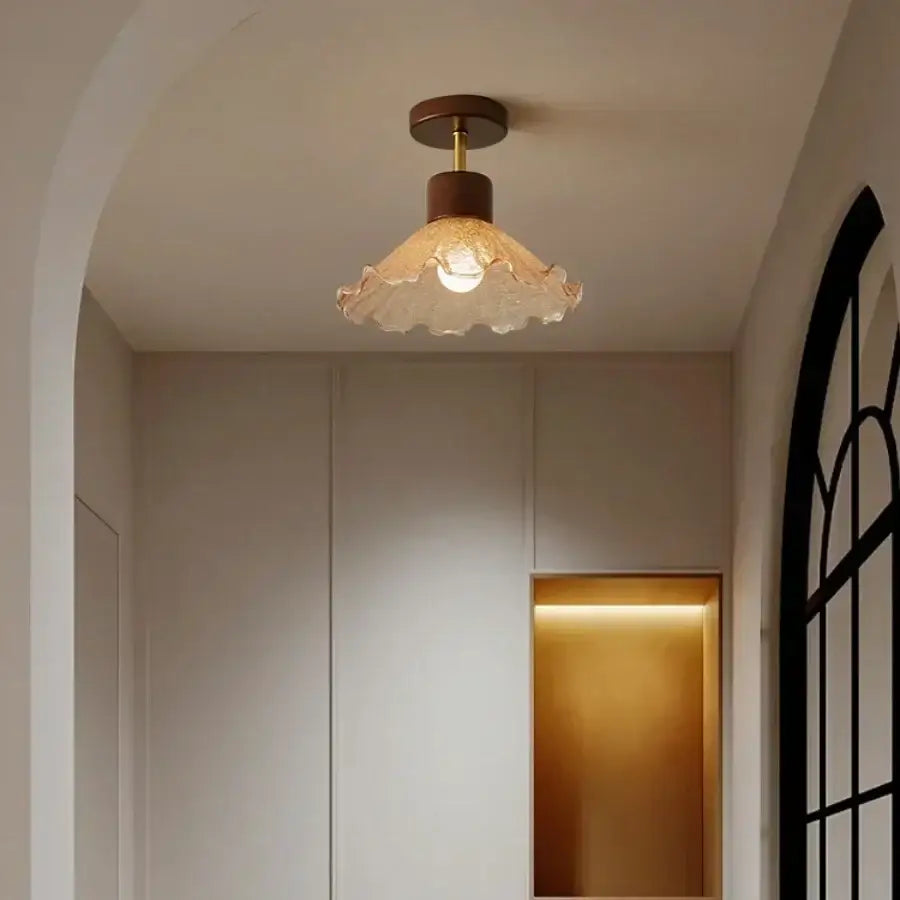 Modern amber glass wood led ceiling light for living room