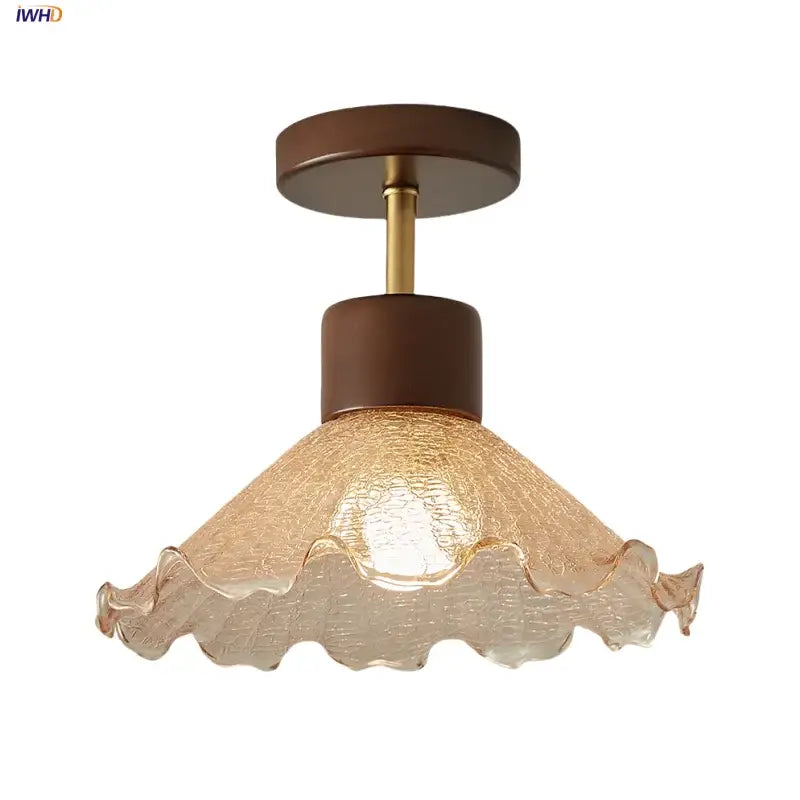 Modern amber glass wood led ceiling light for living room