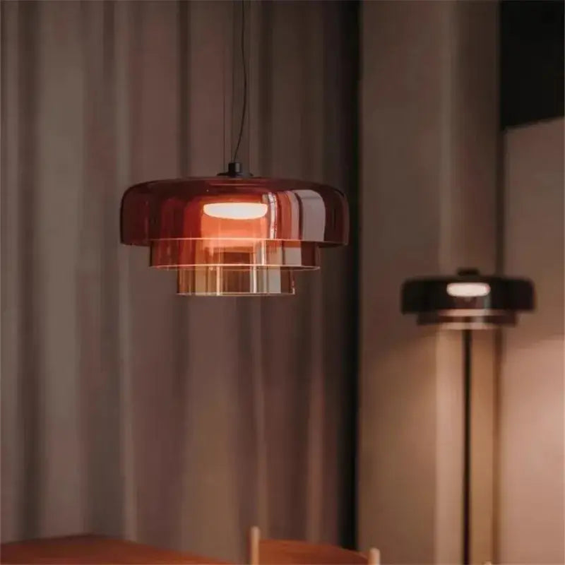 Modern amber layered glass pendant light dining room chandelier