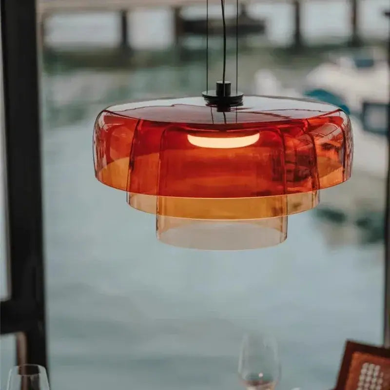 Modern amber layered glass pendant light dining room chandelier