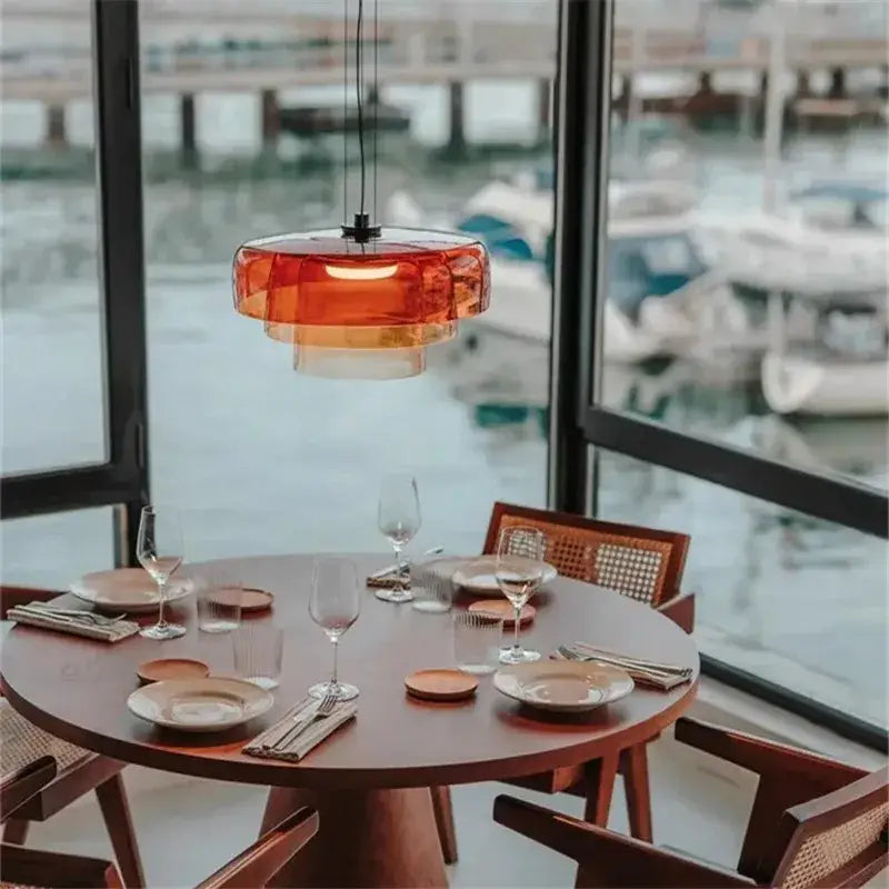 Modern amber layered glass pendant light dining room chandelier