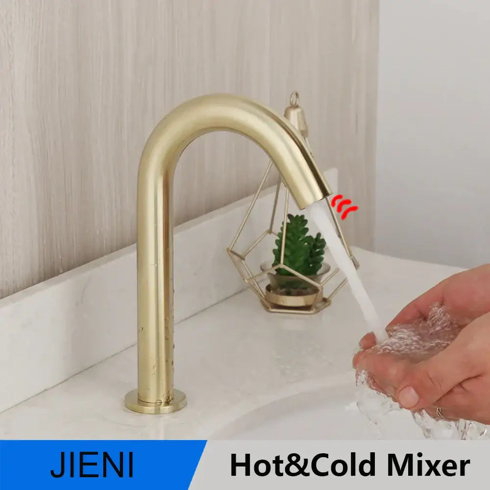 Modern arched brushed gold sensor basin faucet bathroom mixer tap