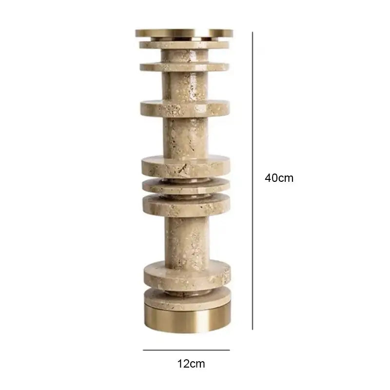 Modern beige & brown travertine candle holder with metal base dining room