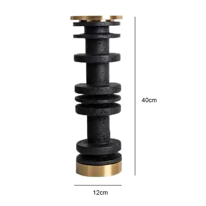 Modern beige & brown travertine candle holder with metal base dining room