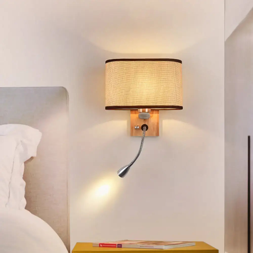 Modern beige fabric bedside reading lamp bedroom 5 inch fixture