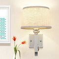 Modern beige fabric wall sconce crystal accent bedroom light