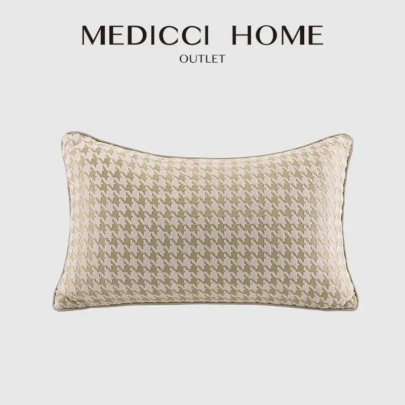 Modern beige & gold houndstooth jacquard lumbar pillow bedroom decor