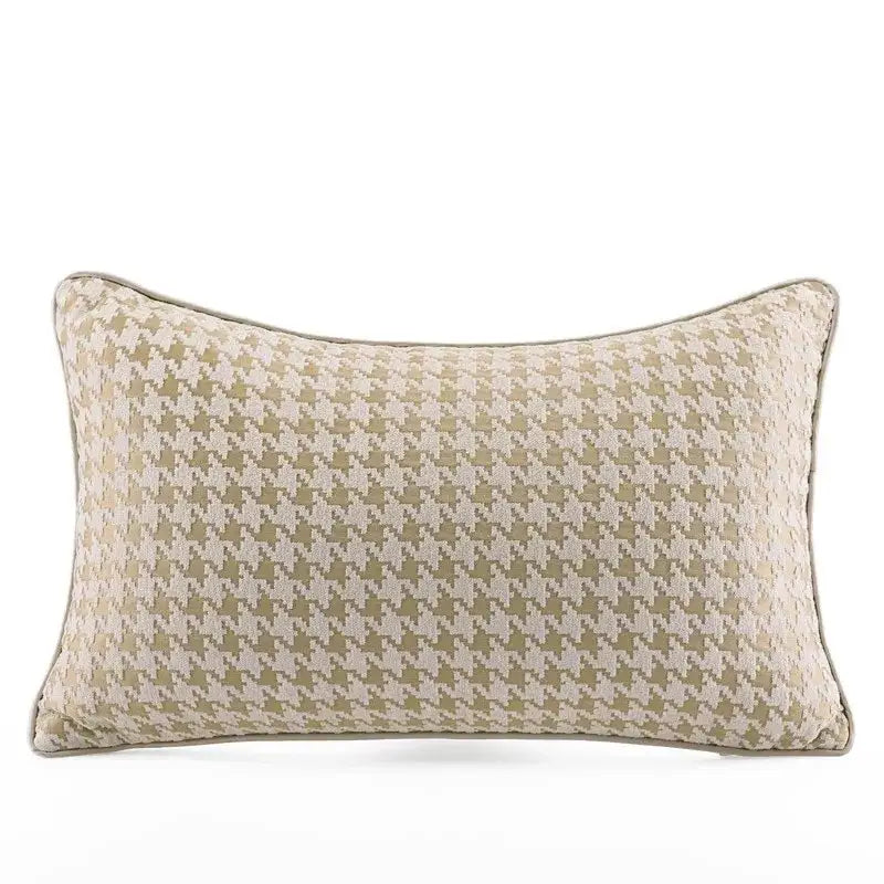 Modern beige & gold houndstooth jacquard lumbar pillow bedroom decor