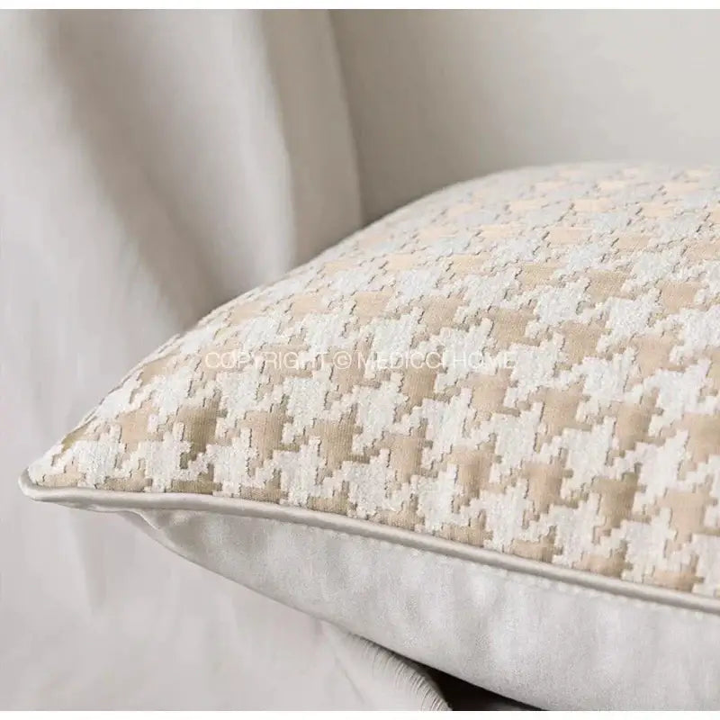 Modern beige & gold houndstooth jacquard lumbar pillow bedroom decor