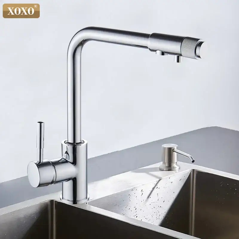 Modern beige speckled faucet with chrome accents kitchen water purifier