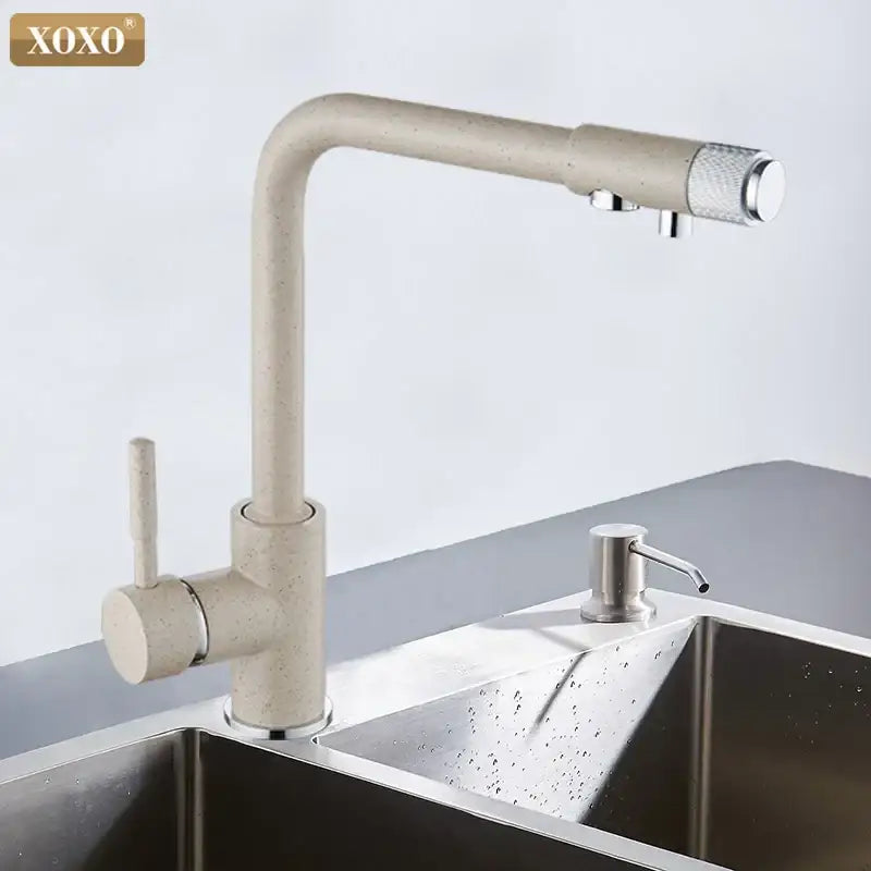 Modern beige speckled faucet with chrome accents kitchen water purifier