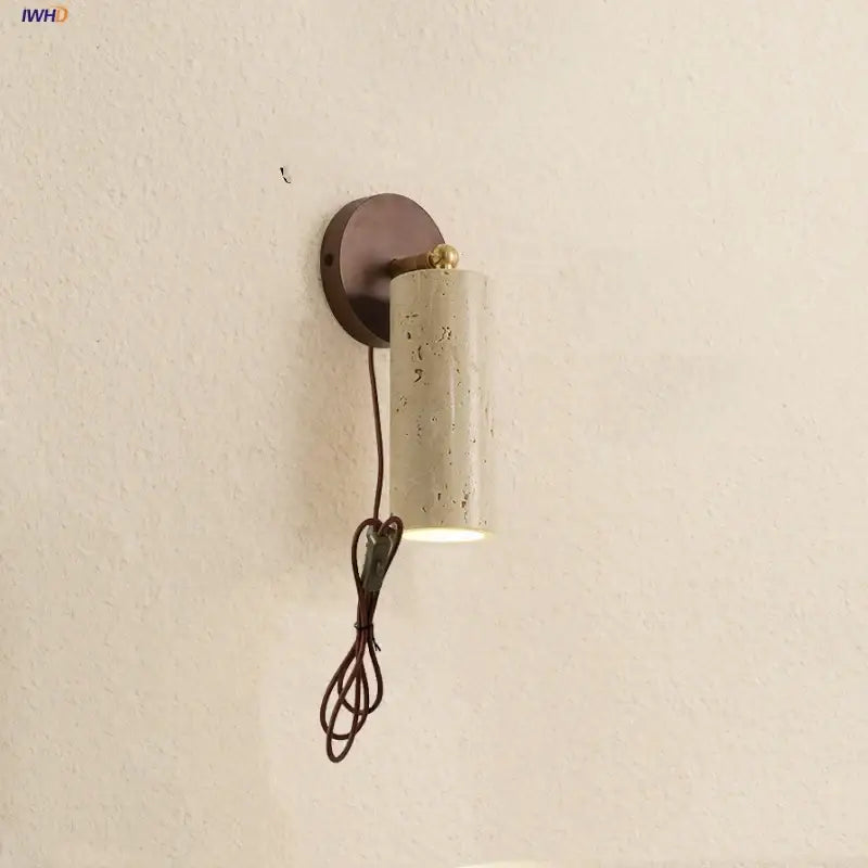 Modern beige stone and bronze wall light fixture bedroom sconce