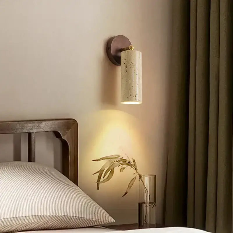 Modern beige stone and bronze wall light fixture bedroom sconce
