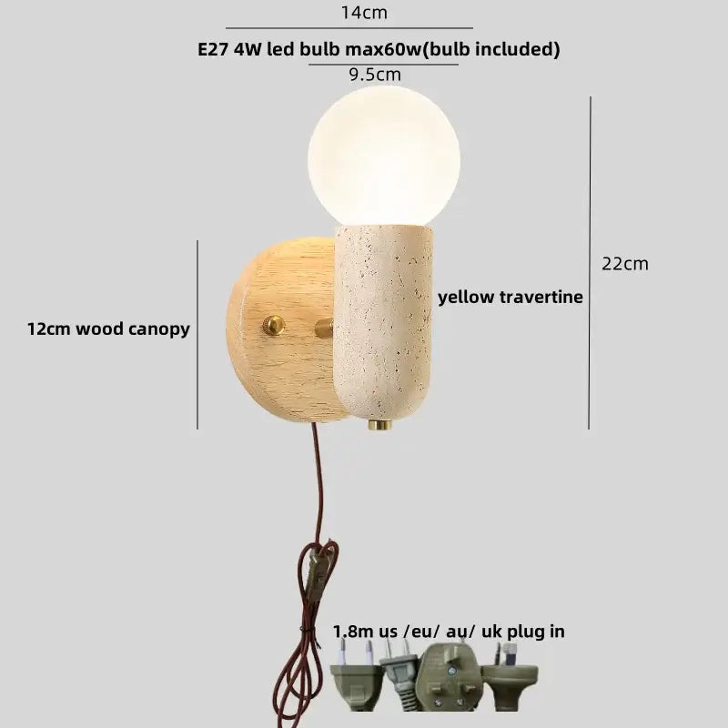 Modern beige stone and bronze wall light fixture bedroom sconce