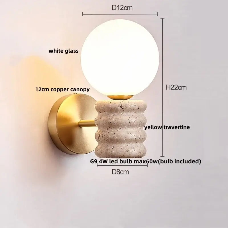 Modern beige stone and wood wall light fixture bedroom sconce