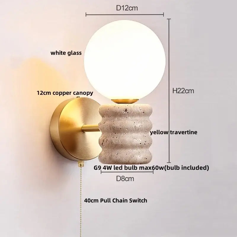 Modern beige stone and wood wall light fixture bedroom sconce
