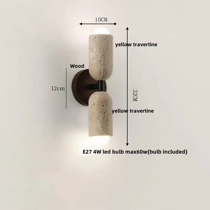 Modern beige stone and wood wall light fixture bedroom sconce