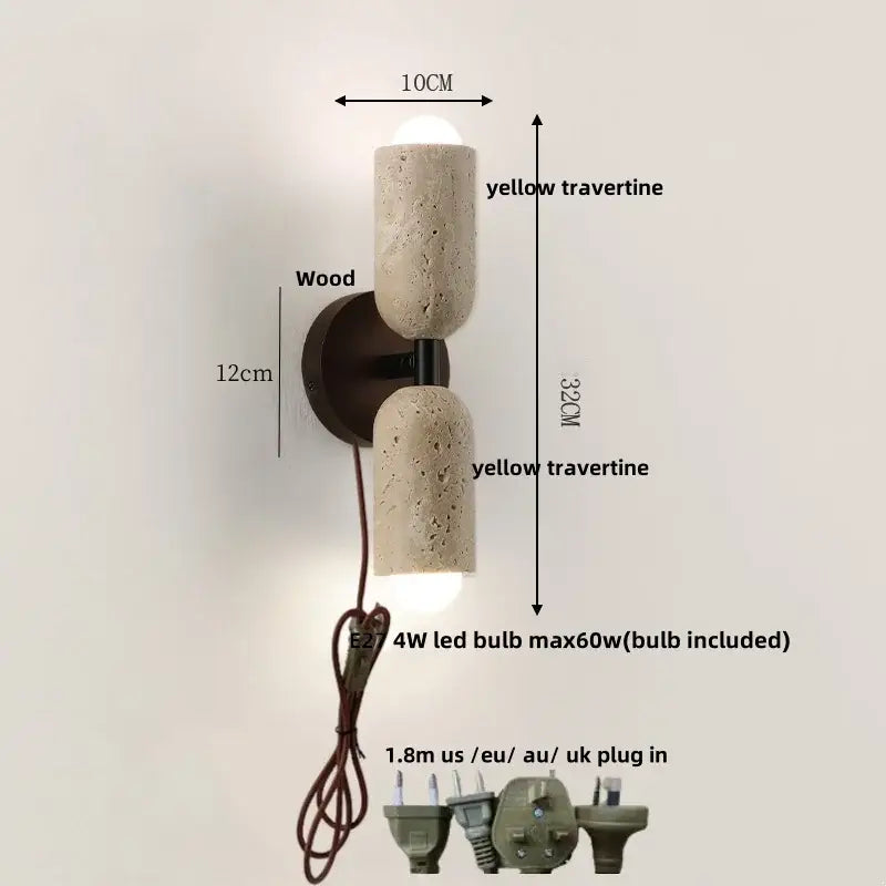 Modern beige stone and wood wall light fixture bedroom sconce