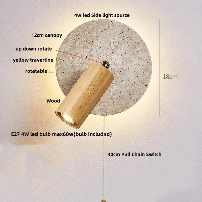 Modern beige travertine copper led wall lamp bedroom light