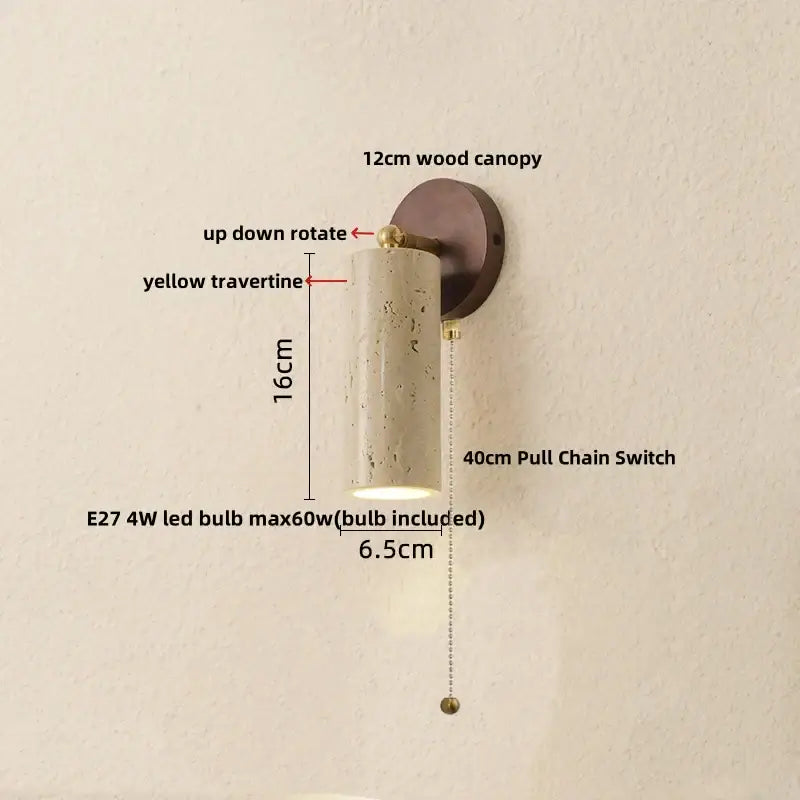 Modern beige travertine copper led wall lamp bedroom light