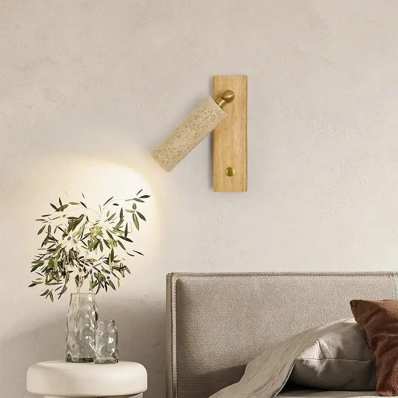 Modern beige travertine copper led wall lamp bedroom light