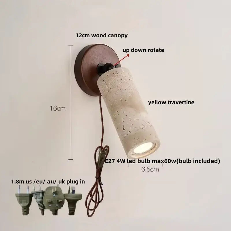 Modern beige travertine copper led wall lamp bedroom light