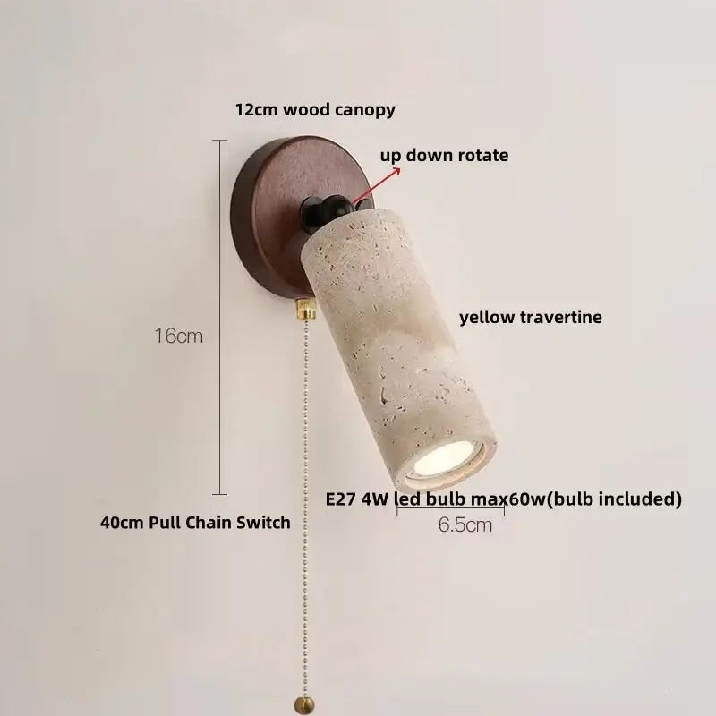 Modern beige travertine copper led wall lamp bedroom light