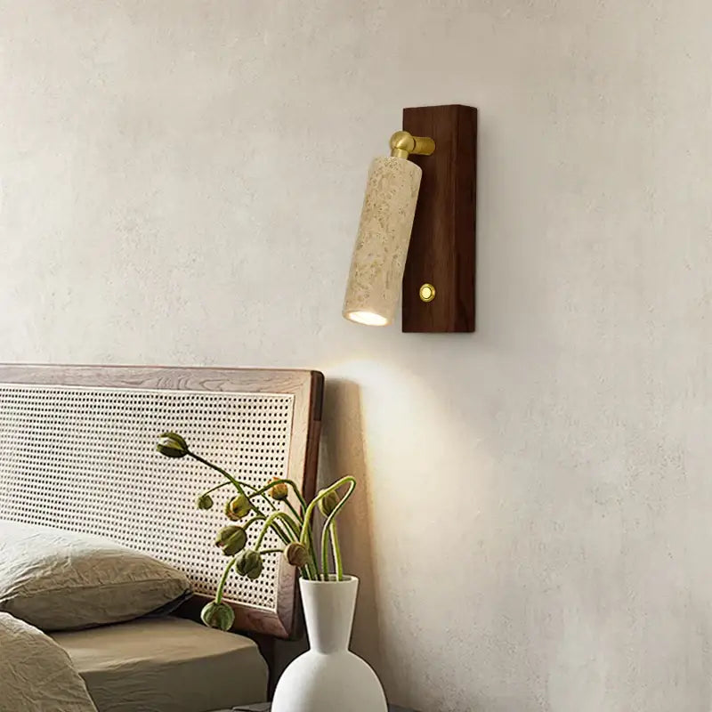 Modern beige travertine copper led wall lamp bedroom light