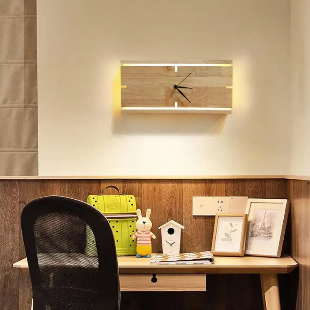 Modern beige wooden led wall clock living room 110v-120v 220v-240v