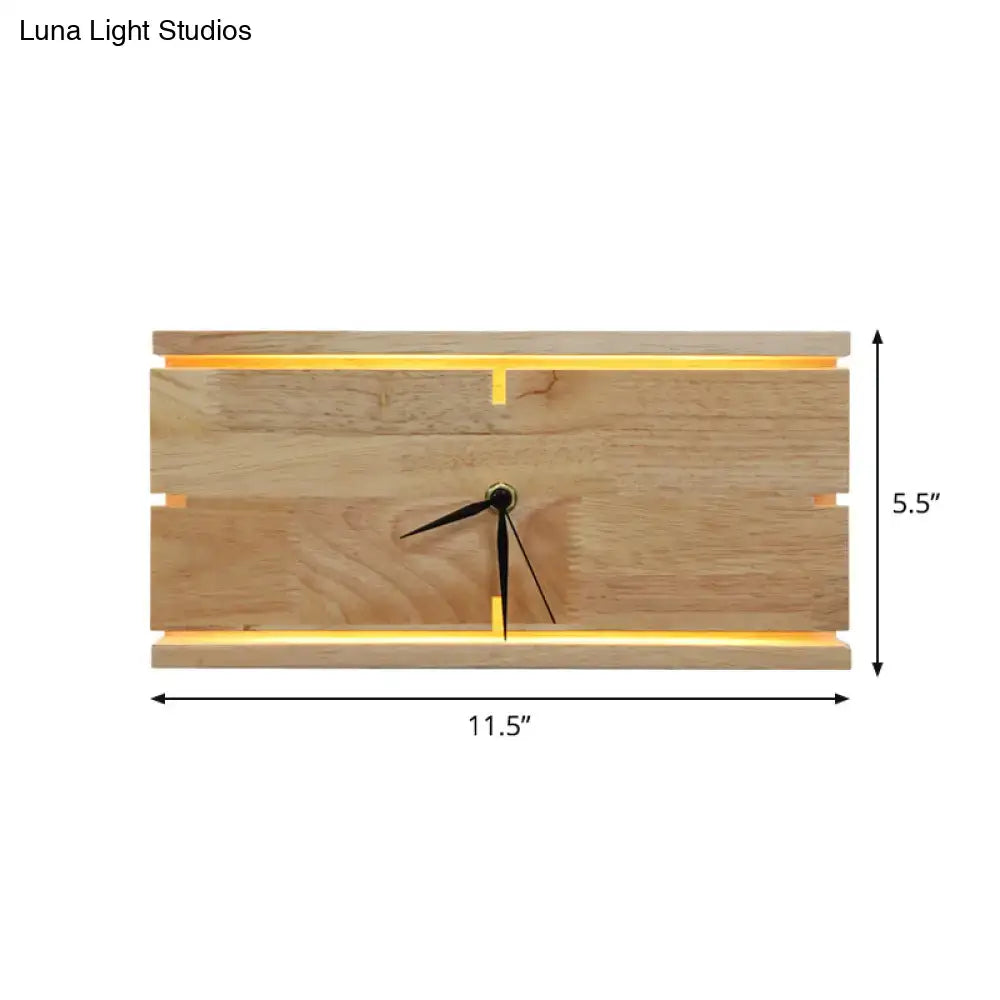 Modern beige wooden led wall clock living room 110v-120v 220v-240v