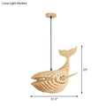 Modern beige wooden whale kids pendant light bedroom hanging lamp