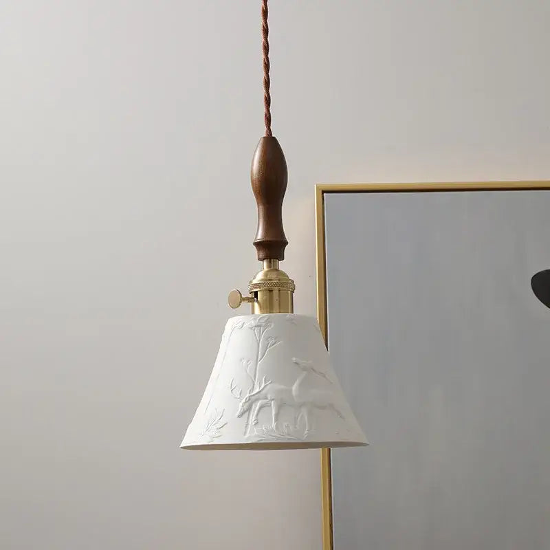 Modern bell ceramic led pendant light bedroom deer embossed decor