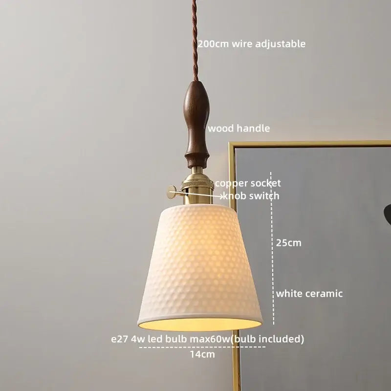 Modern bell ceramic led pendant light bedroom deer embossed decor