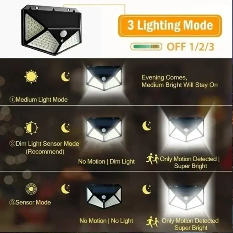 Modern black 100 led solar wall lights garden motion sensor security
