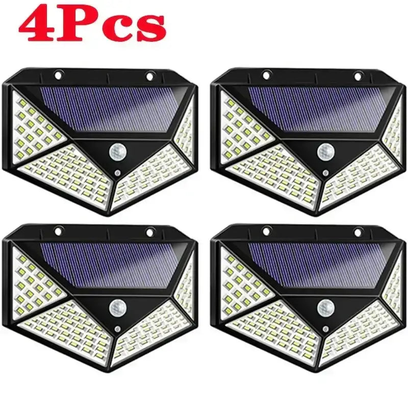 Modern black 100 led solar wall lights garden motion sensor security