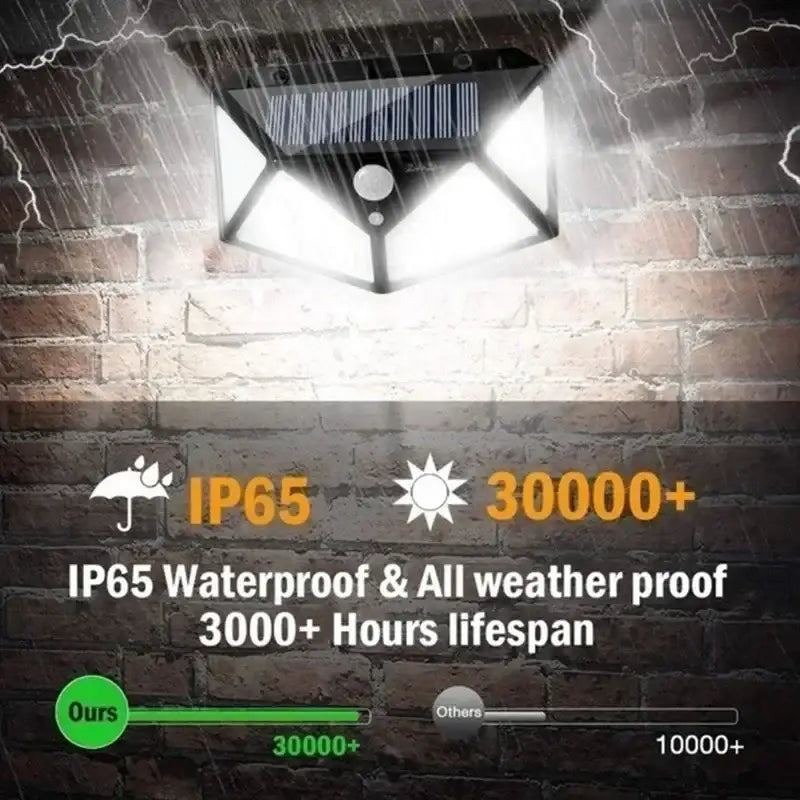 Modern black 100 led solar wall lights garden motion sensor security